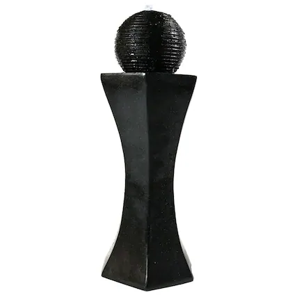 Front. Sunnydaze - Pedestal/Ball Solar Fountain with Battery/LED Light - 31 in - Black.