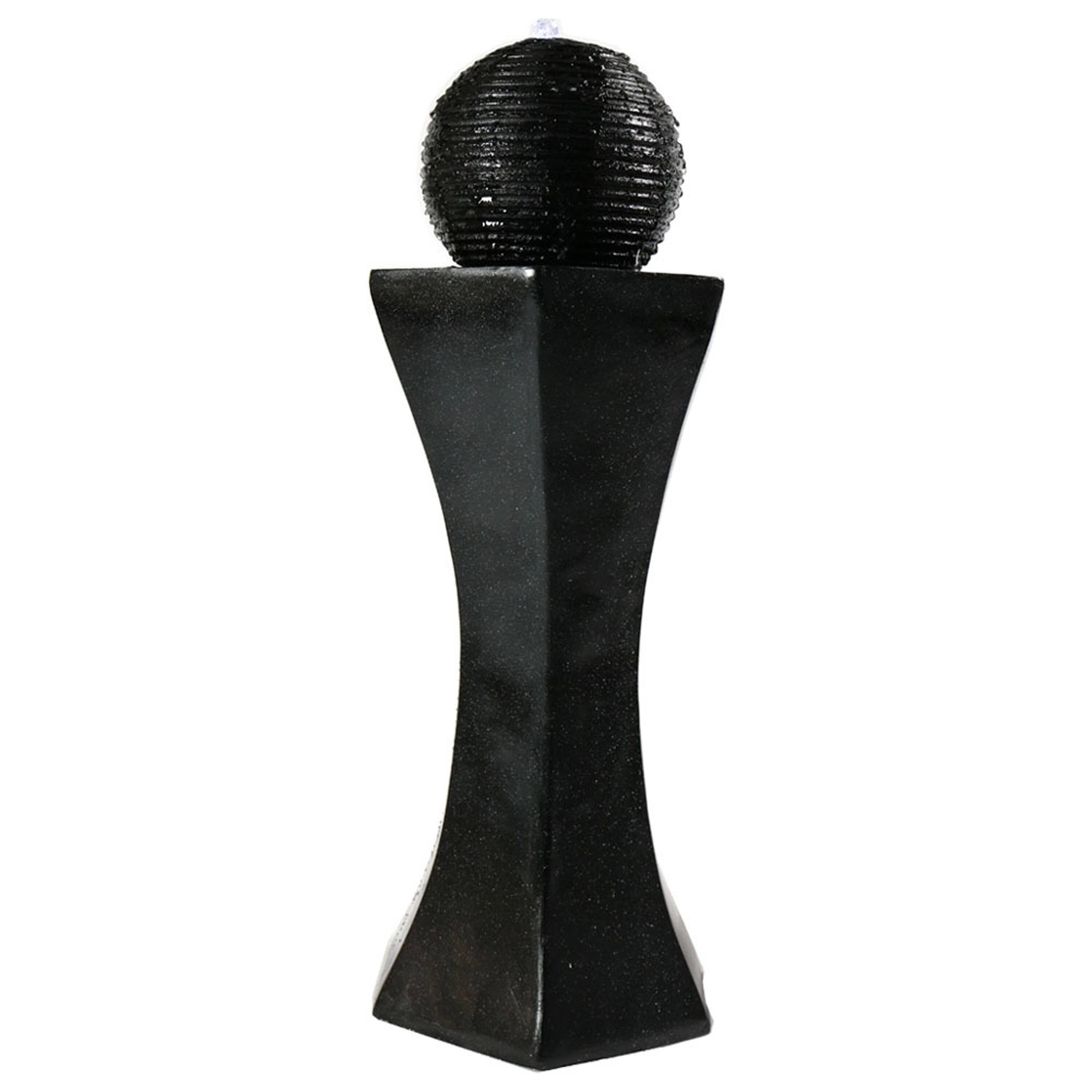 Front. Sunnydaze - Pedestal/Ball Solar Fountain with Battery/LED Light - 31 in - Black.