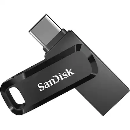 Front. SANDISK - SanDisk Ultra Dual Drive Go USB Type-C - 64 GB - USB 3.1 Type C, USB Type A - 150 MB/s Read Speed - Black - Black.