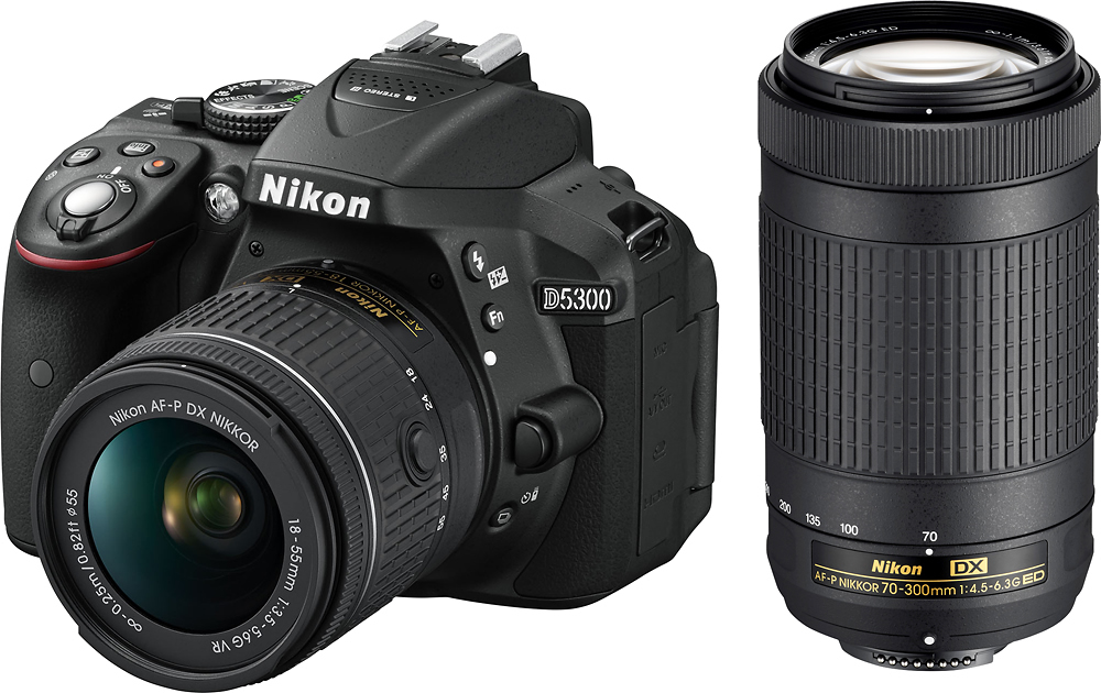 Concreet magneet ventilator Nikon D5300 DSLR Camera with AF-P VR DX 18-55mm and AP-P DX 70-300mm Lenses  Black 13507 - Best Buy