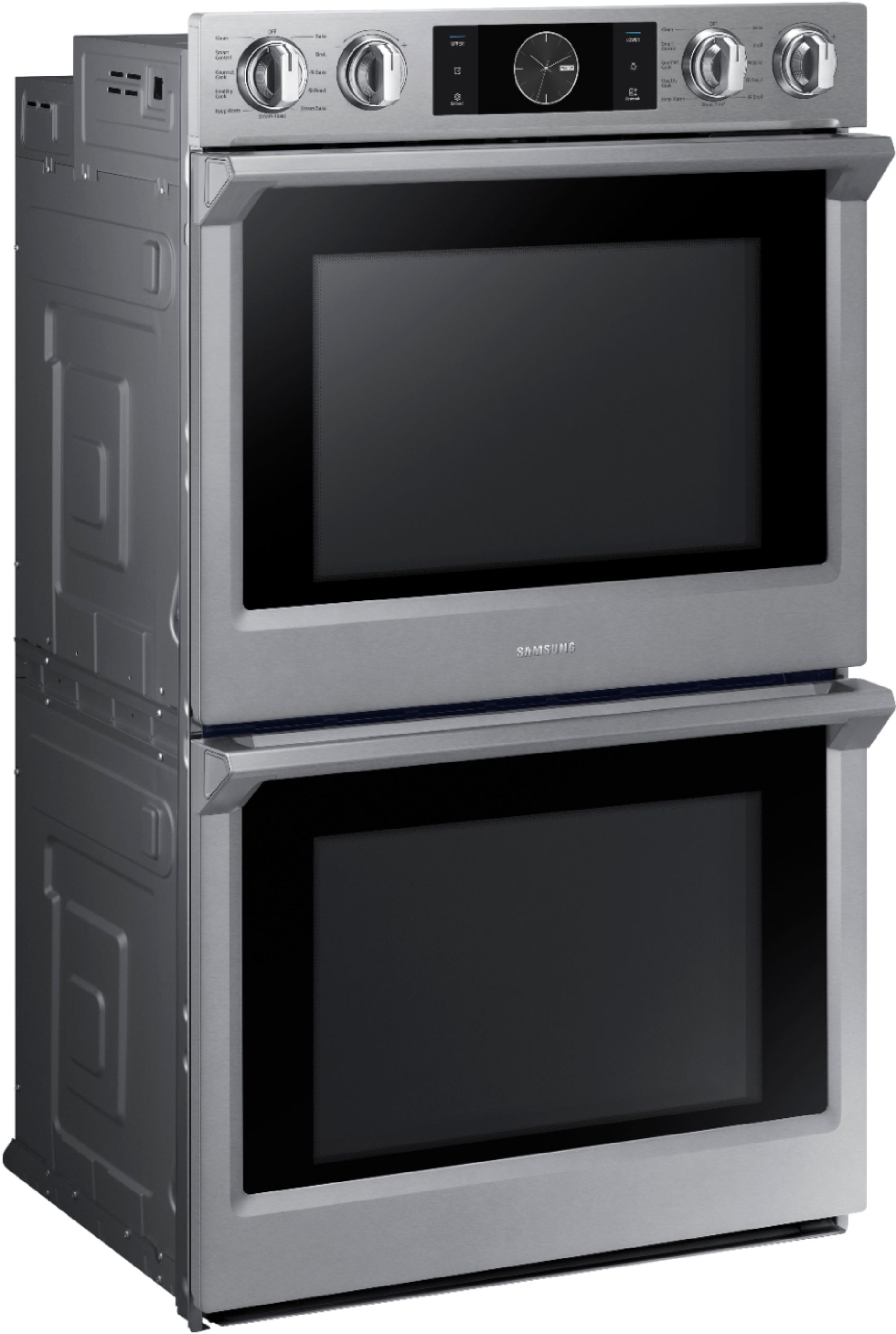 Angle View: Samsung - 30" Double Wall Oven with Flex Duo, Steam Cook and WiFi - Stainless Steel