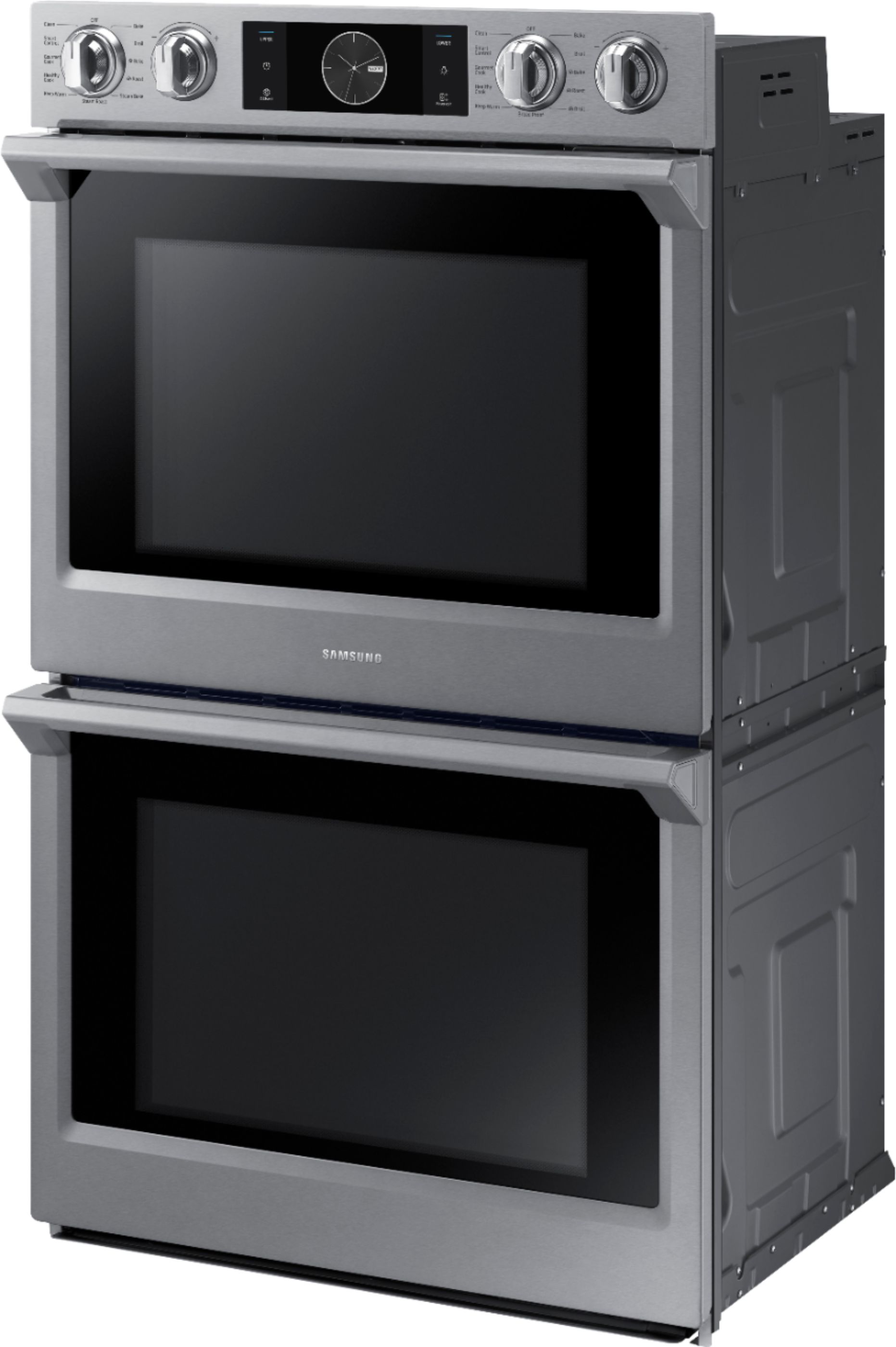 Left View: Samsung - 30" Double Wall Oven with Flex Duo, Steam Cook and WiFi - Stainless Steel