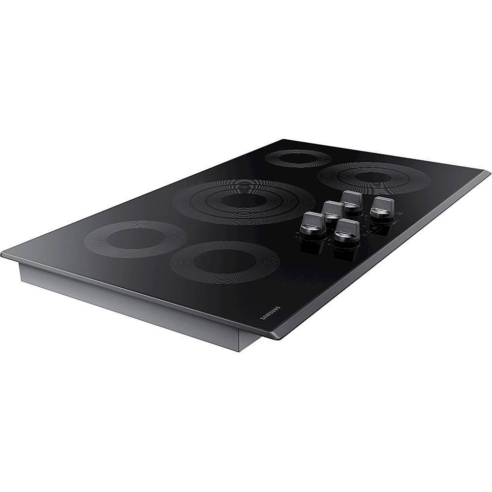 Angle View: Samsung - 36" Electric Cooktop with WiFi - Black Stainless Steel