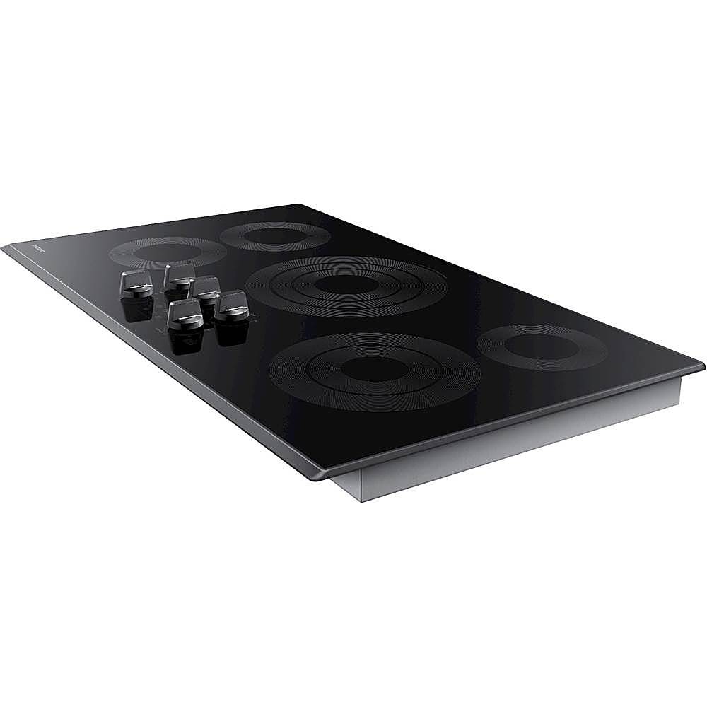 Left View: Samsung - 36" Electric Cooktop with WiFi - Black Stainless Steel