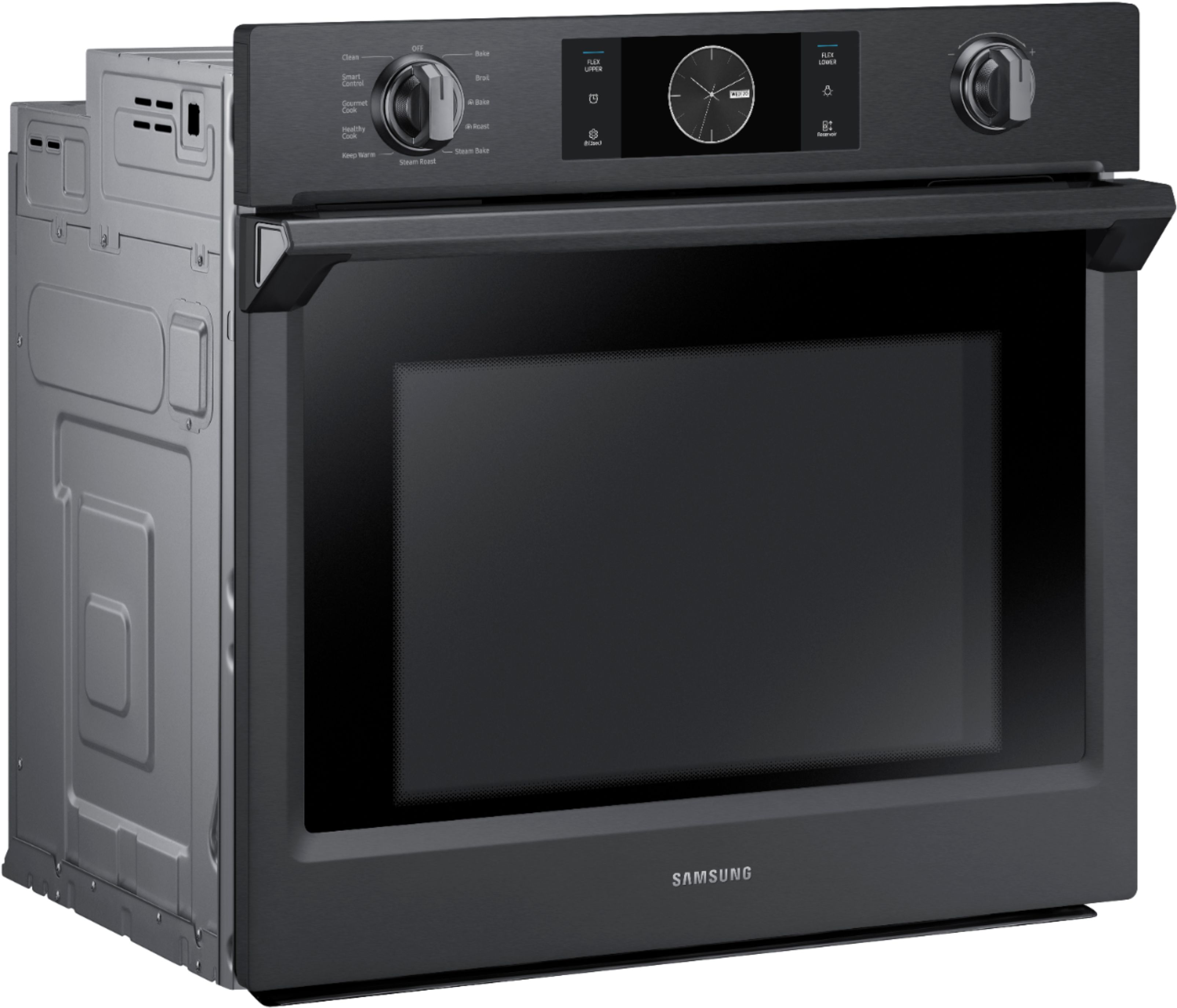 Angle View: Samsung - 30" Single Wall Oven with Flex Duo, Steam Cook and WiFi - Black stainless steel