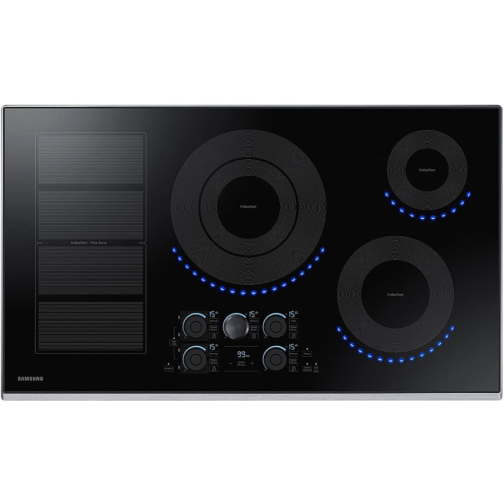 Front. Samsung - 36" Induction Cooktop with WiFi and Virtual Flame - Stainless steel.