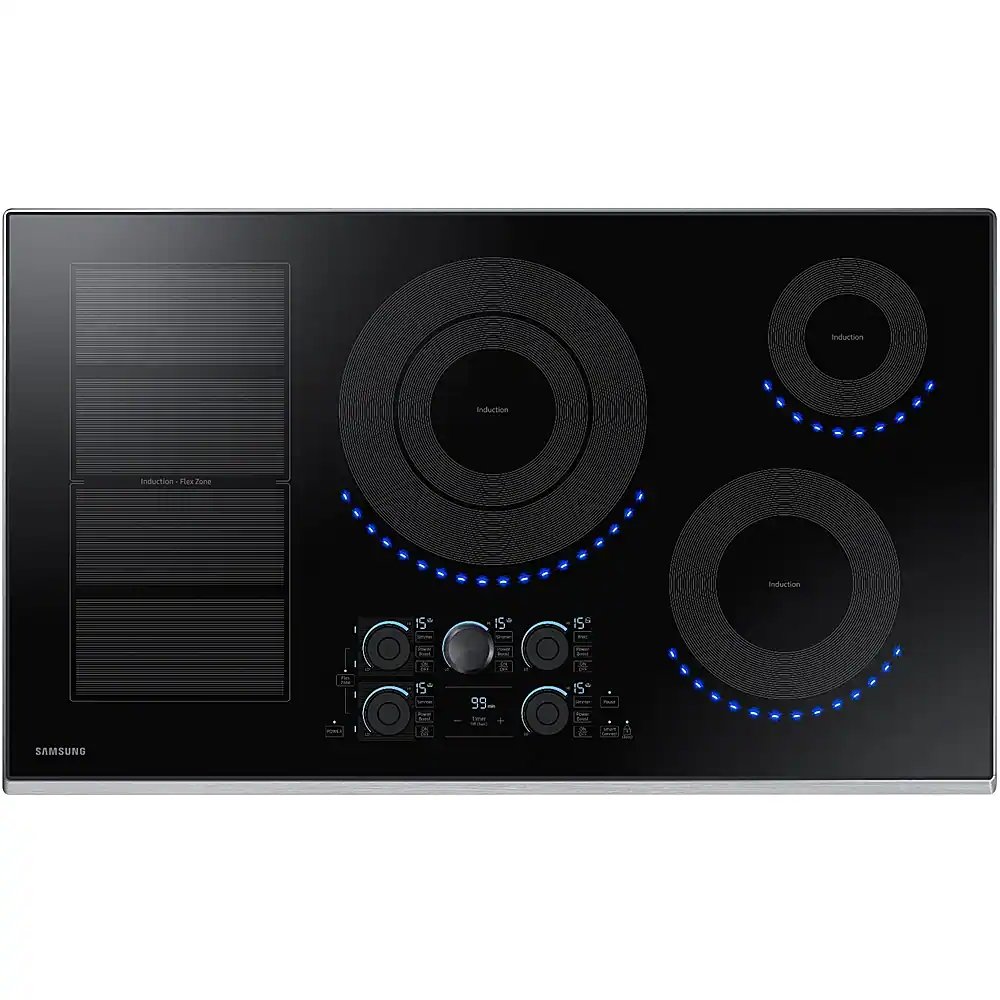Front. Samsung - 36" Induction Cooktop with WiFi and Virtual Flame - Stainless Steel.
