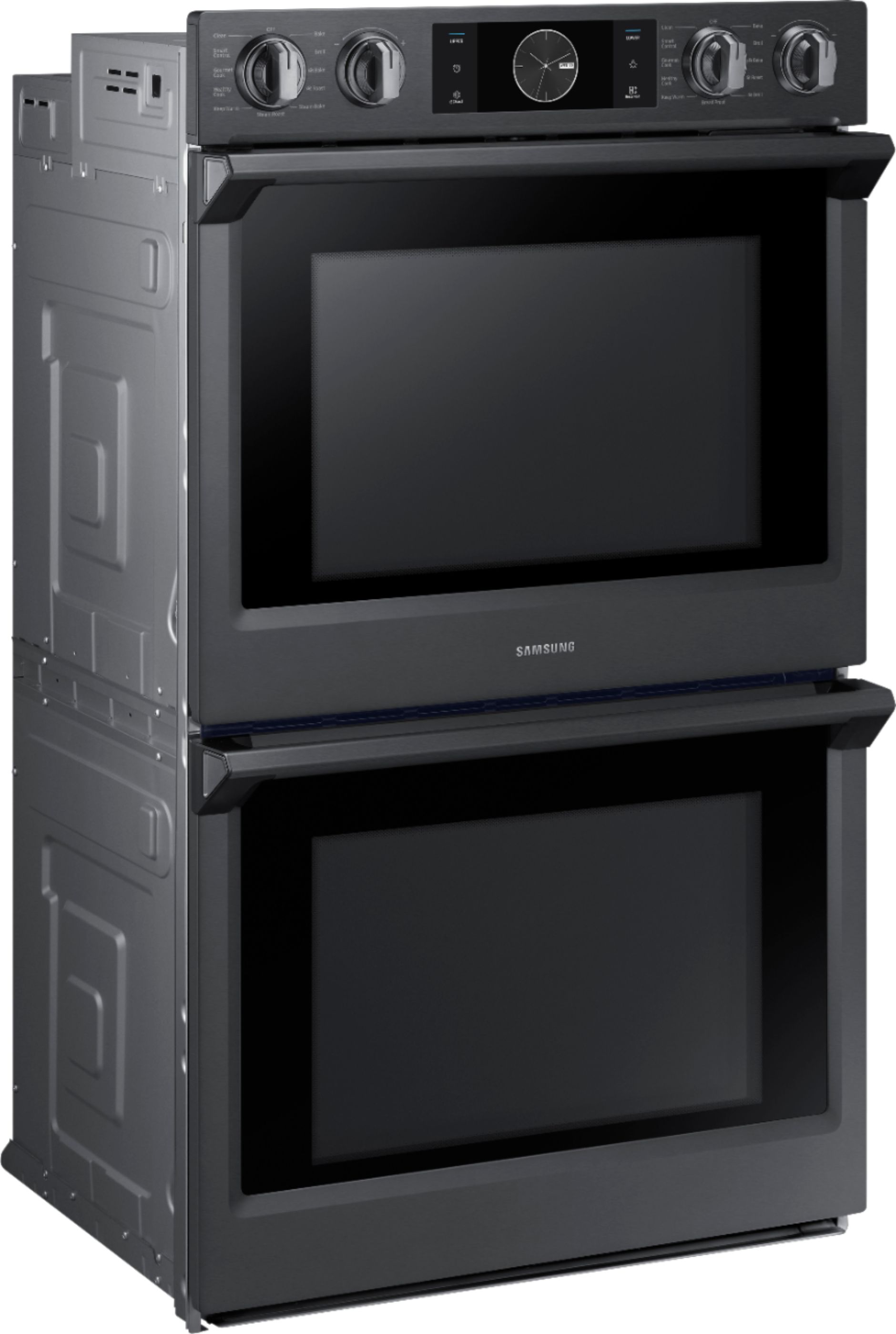 Angle View: Samsung - 30" Double Wall Oven with Flex Duo, Steam Cook and WiFi - Black Stainless Steel
