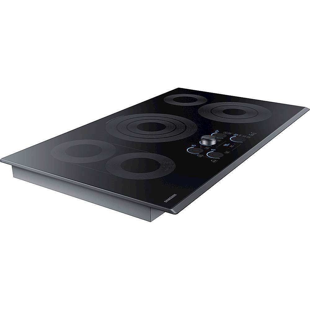 Angle View: GE - 36" Built-In Electric Cooktop - Stainless steel on black