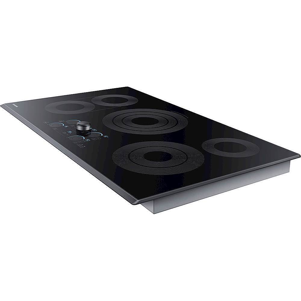 Left View: GE - 36" Built-In Electric Cooktop - Stainless steel on black