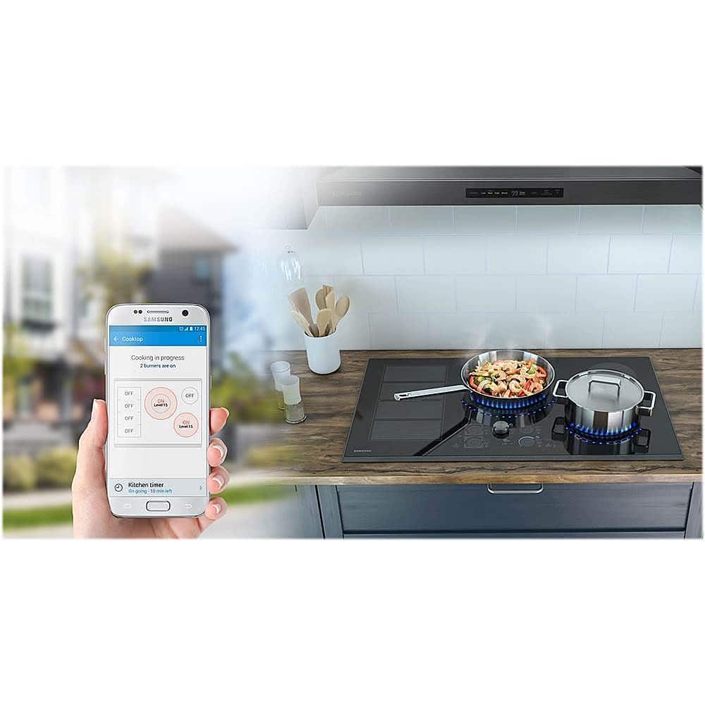 Alt View 19. Samsung - 36" Induction Cooktop with WiFi and Virtual Flame™ - Black Stainless Steel.