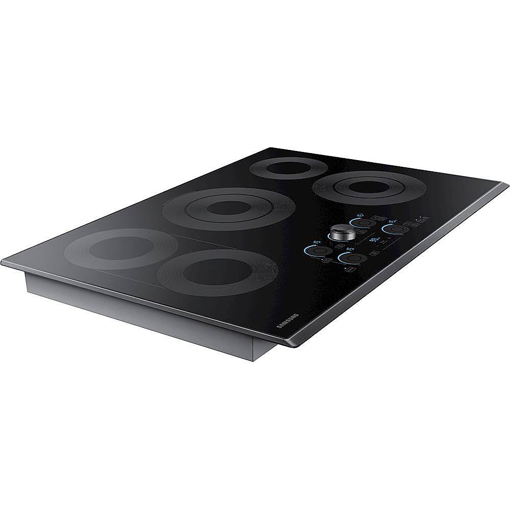 Angle View: GE - 30" Built-In Electric Cooktop - Stainless steel on black