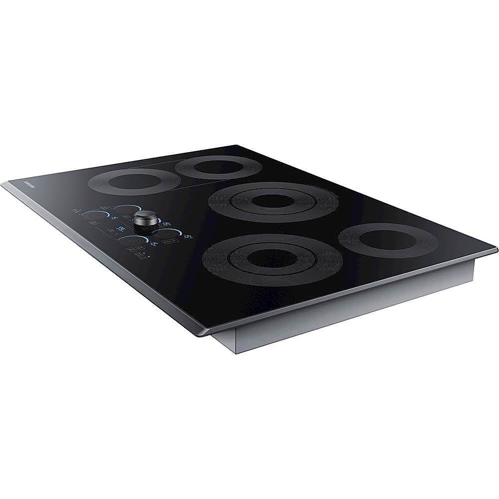 Left View: GE - 30" Built-In Electric Cooktop - Stainless steel on black