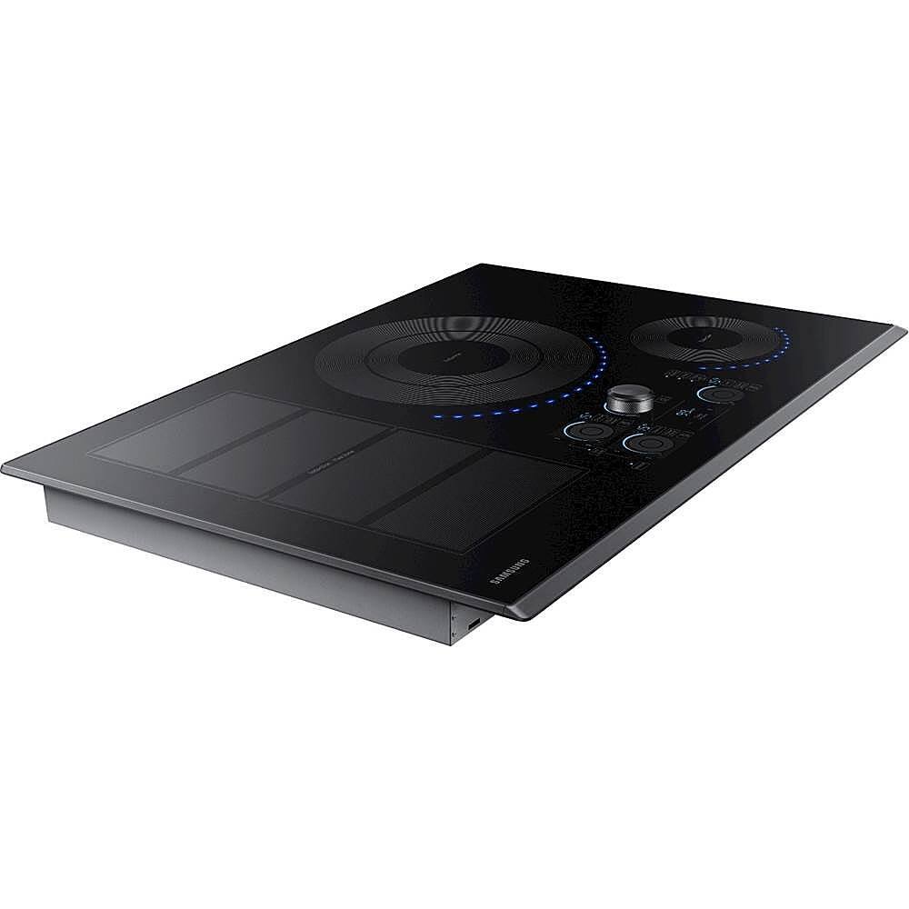 Angle. Samsung - 30" Induction Cooktop with WiFi and Virtual Flame - Black Stainless Steel.
