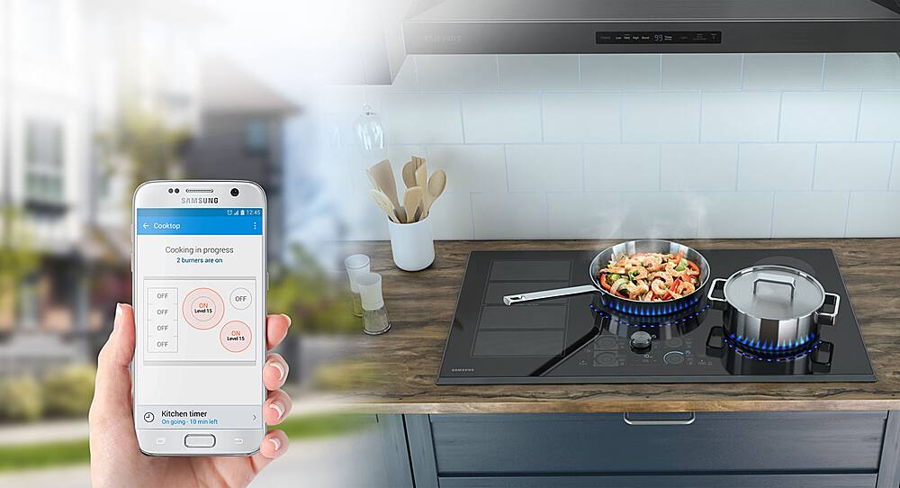 Alt View 32. Samsung - 30" Induction Cooktop with WiFi and Virtual Flame - Black Stainless Steel.