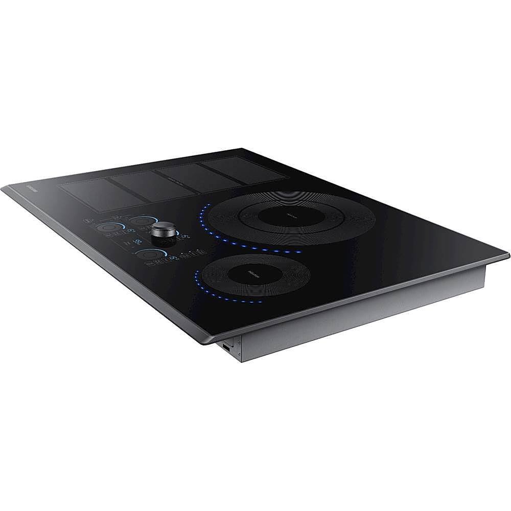 Left. Samsung - 30" Induction Cooktop with WiFi and Virtual Flame - Black Stainless Steel.