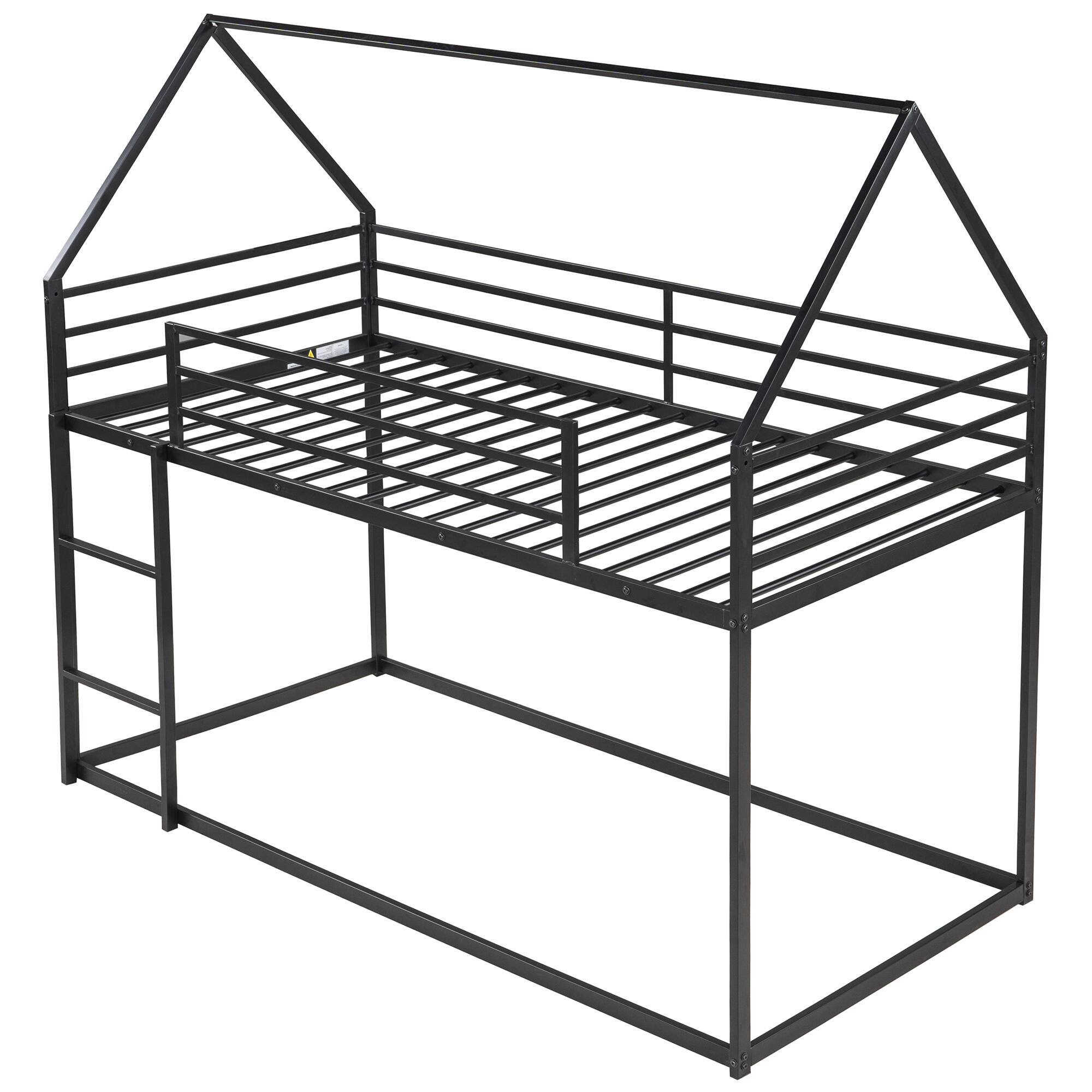 Alt View 5. Spaco - Spaco Twin over Twin Kids House Bunk Bed with Slide, Solid Metal Frame, Safety Guardrails, Built-in Ladder, for Bedroom - Black.