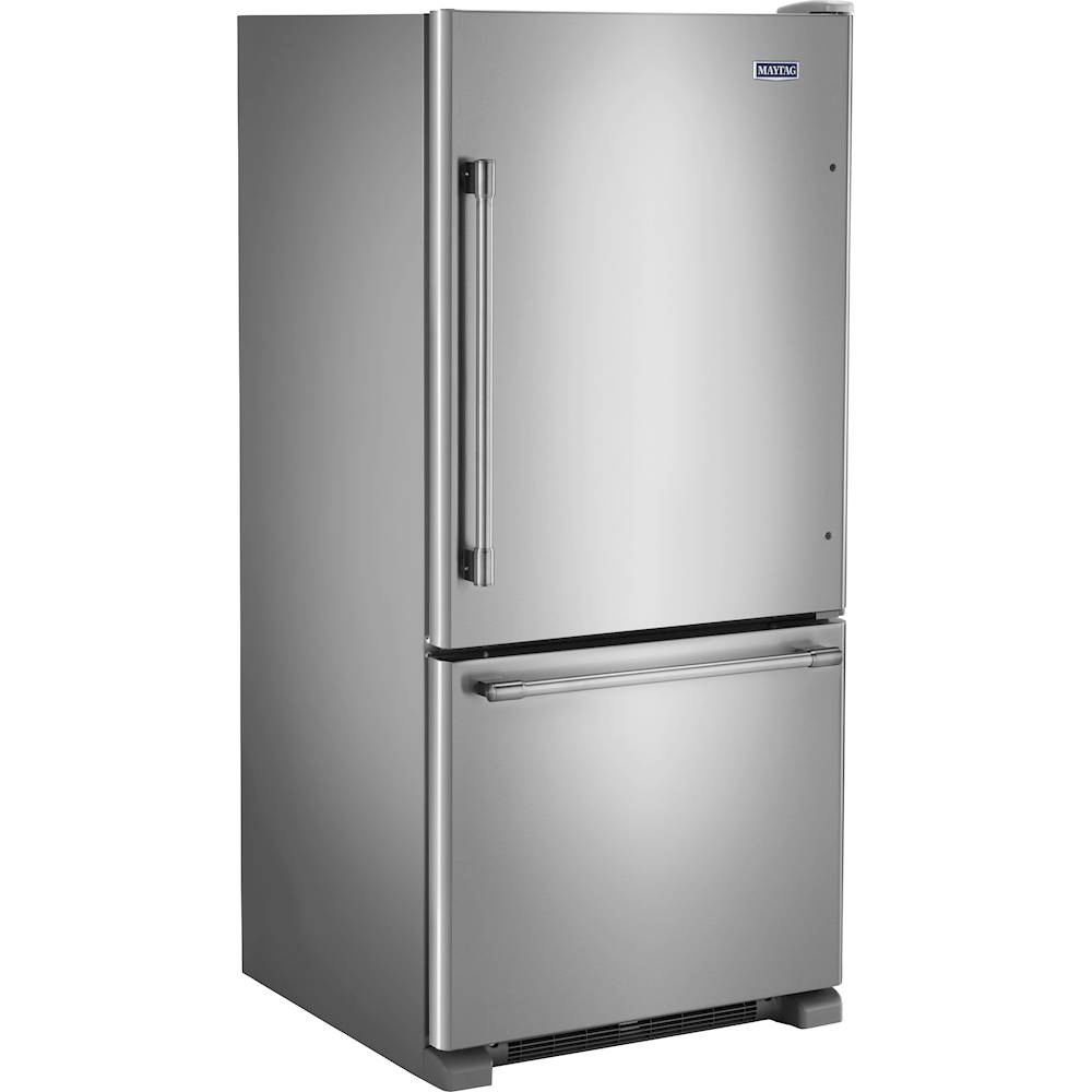 Angle View: Maytag - 18.6 Cu. Ft. Bottom-Freezer Refrigerator - Fingerprint Resistant Stainless Steel