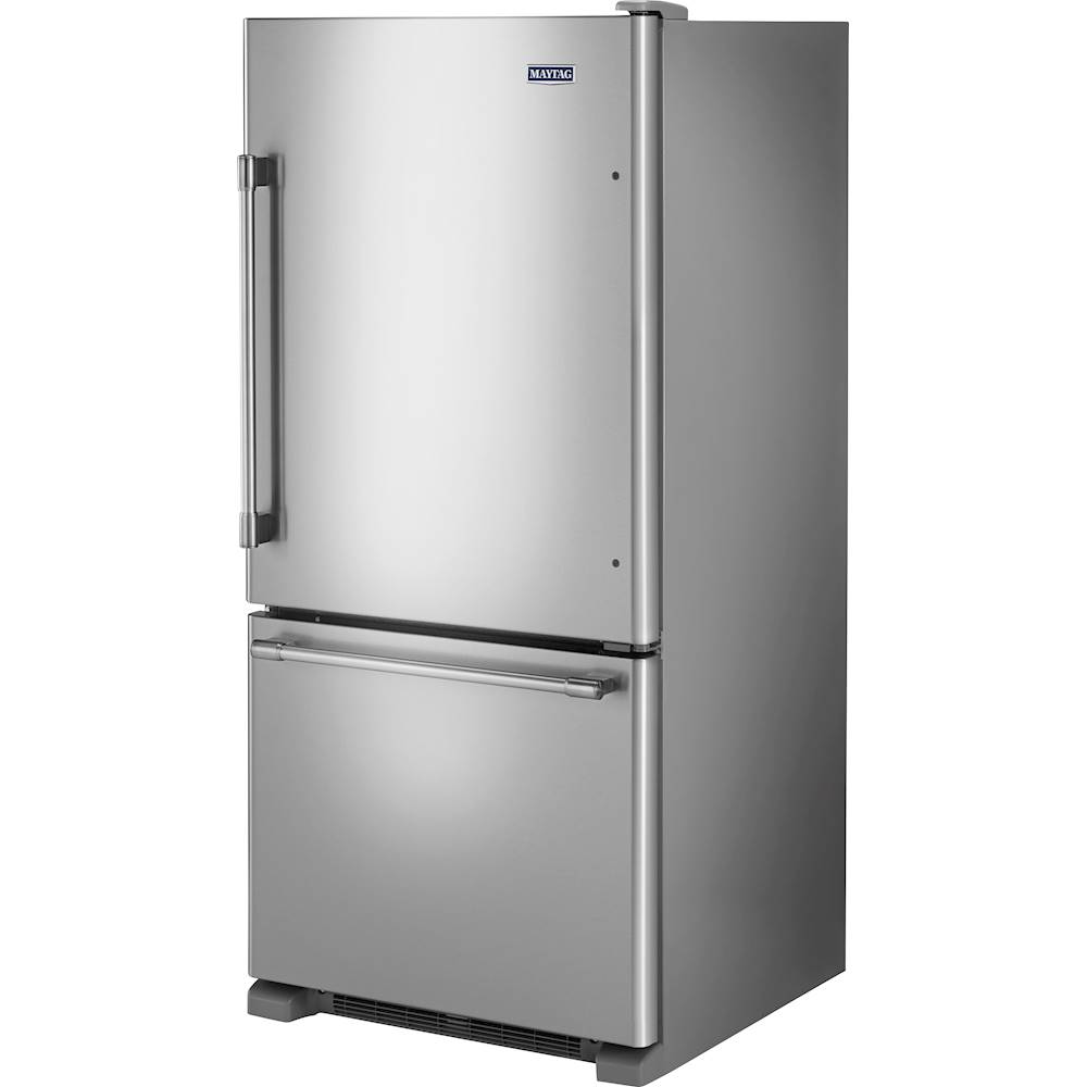 Left View: Maytag - 18.6 Cu. Ft. Bottom-Freezer Refrigerator - Fingerprint Resistant Stainless Steel