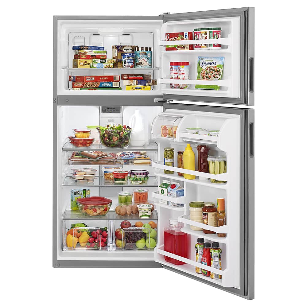 Left. Maytag - 18.1 Cu. Ft. Top-Freezer Refrigerator - Fingerprint Resistant Stainless Steel.