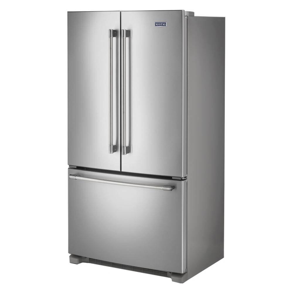 Left. Maytag - 20 cu. ft. French Door Refrigerator with PowerCold Feature - Stainless steel.