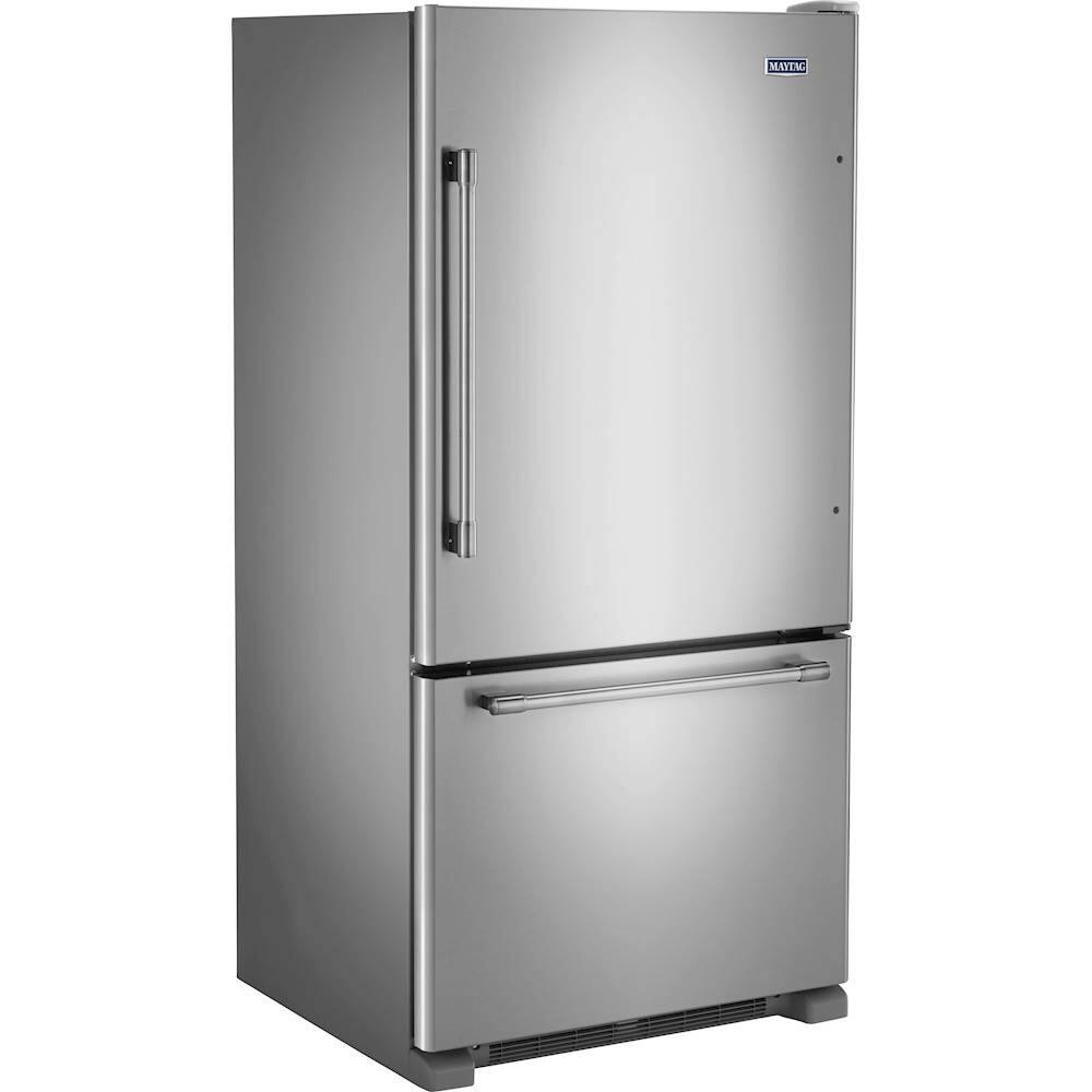 Angle. Maytag - 22 Cu. Ft. Bottom-Freezer Refrigerator with Humidity-Controlled FreshLock Crispers - Fingerprint Resistant Stainless Steel.