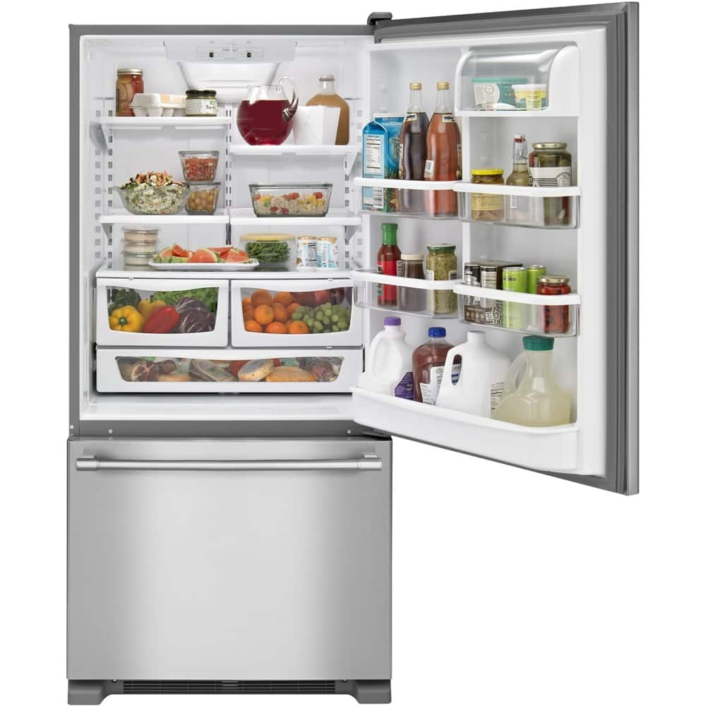 Alt View 11. Maytag - 22 Cu. Ft. Bottom-Freezer Refrigerator with Humidity-Controlled FreshLock Crispers - Stainless Steel.
