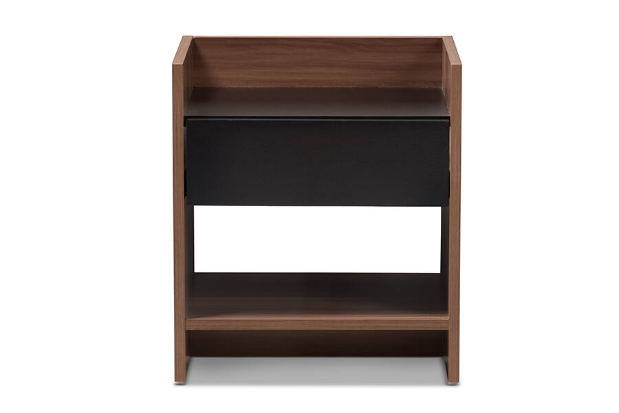 Left. Baxton Studio - Vanda Modern and Contemporary Two-Tone Walnut and Wood 1-Drawer Nightstand - Black/"Walnut" Brown.