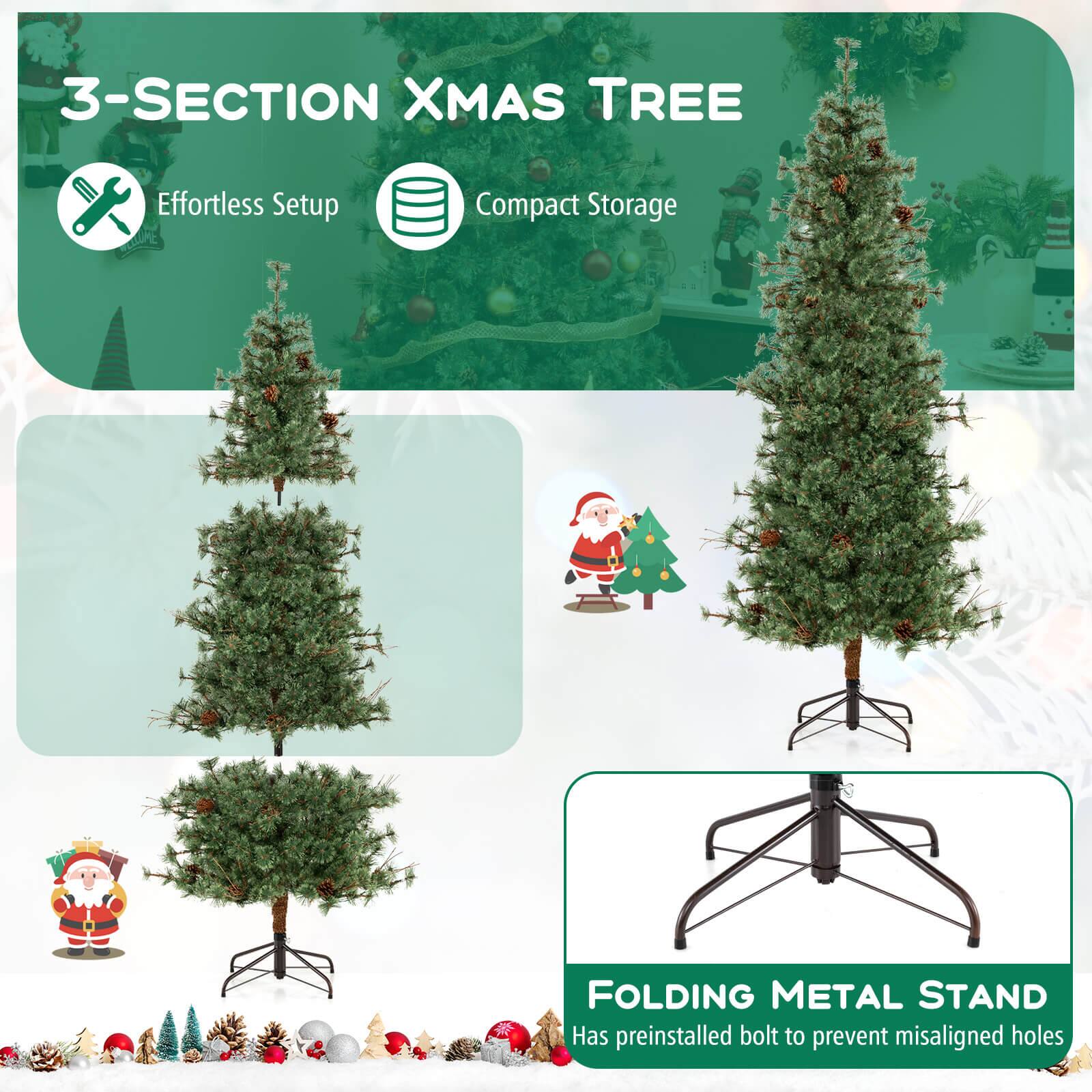 3-SECTION XMAS TREE

Effortless Setup  
Compact Storage

FOLDING METAL STAND  
Has preinstalled bolt to prevent misaligned holes