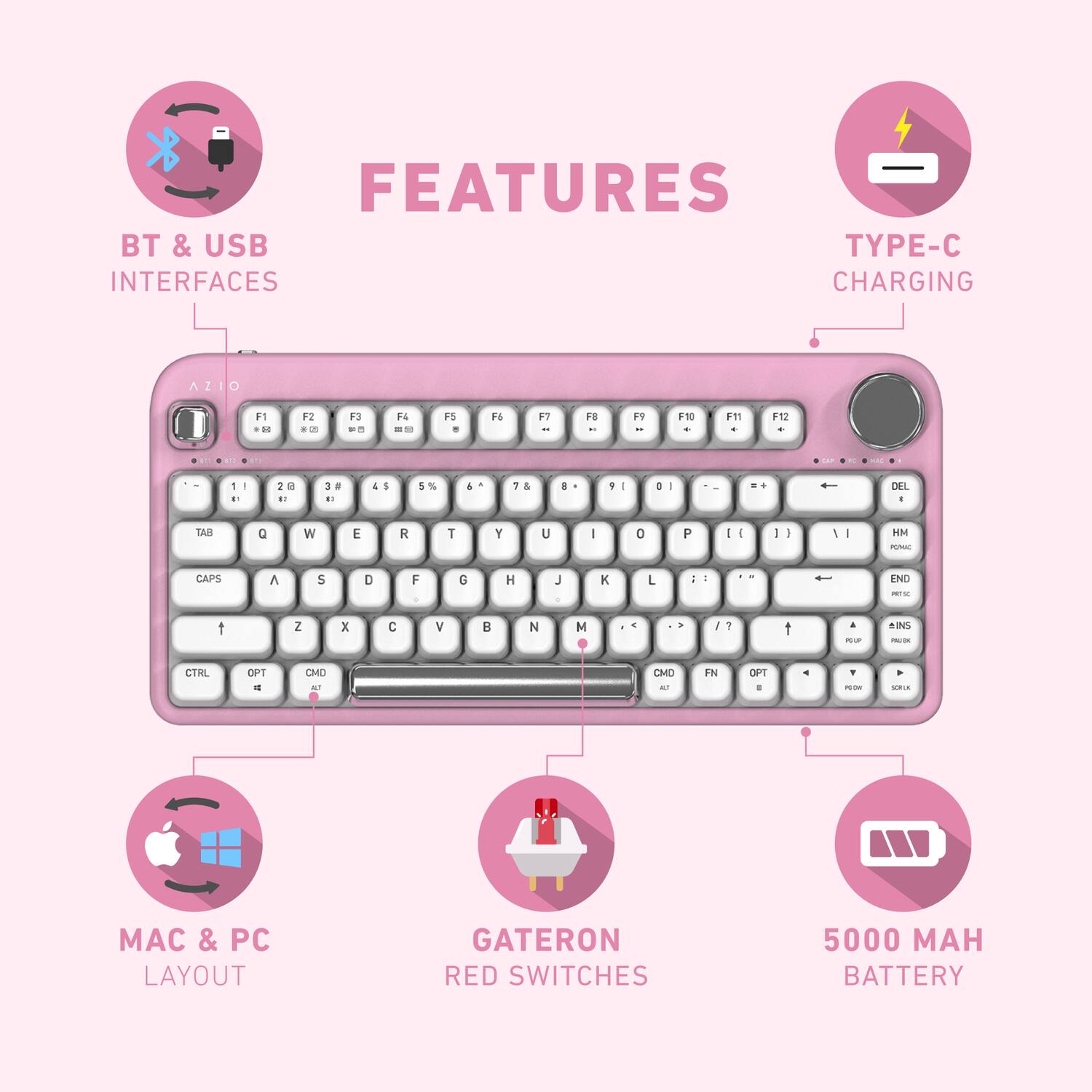 AZIO Wireless Mechanical Keyboard Pink Blossom IK408 - Best Buy