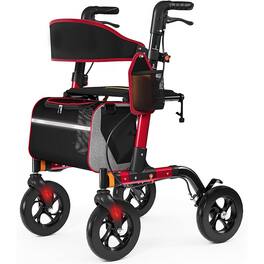 Boyel Living - Rollator Walker 350 lb Capacity 18 inch Big Seat 8 inch All-Terrain Wheels 6-Level Height - Red