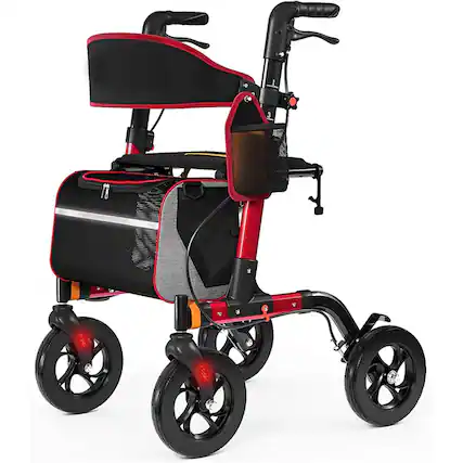 Front. Boyel Living - RED Rollator Walker 350 lb Capacity 18 inch Big Seat 8 inch All-Terrain Wheels 6-Level Height - Red.