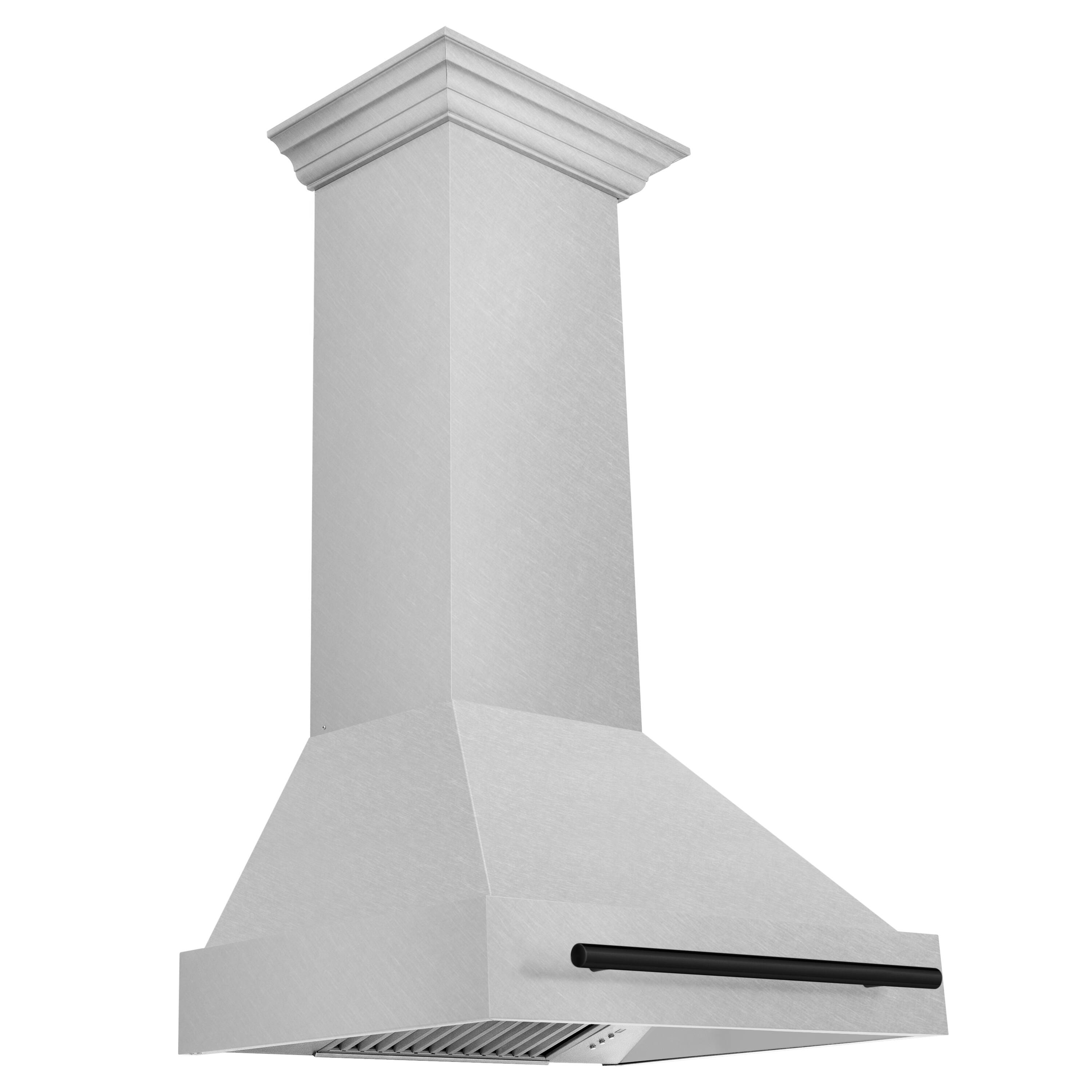 Left. ZLINE - ZLINE Autograph Edition 30 in. Satin Stainless Steel Wall Mount Range Hood with Matte Black Handle (8654SNZ-30-MB) - Satin Stainless Steel.