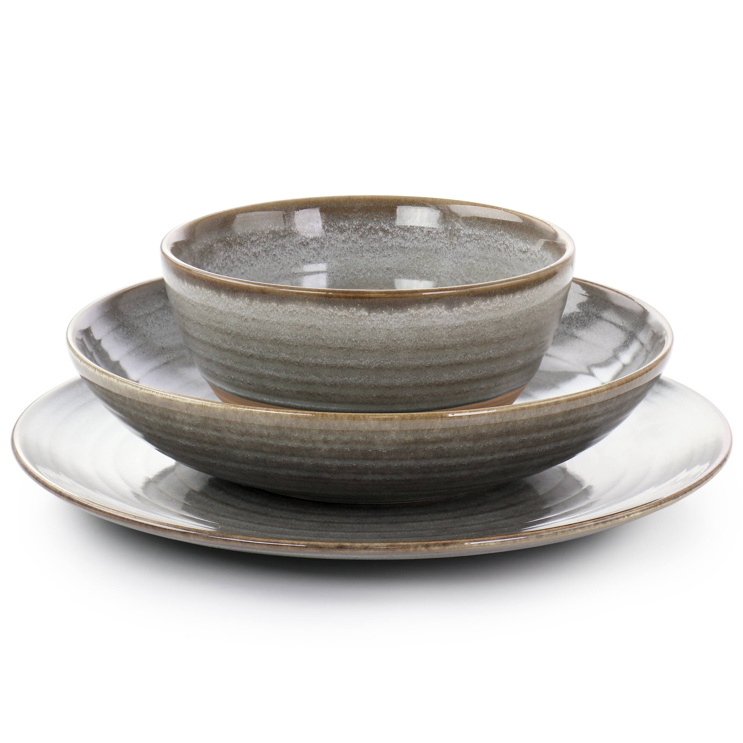 Alt View 1. Gibson - Gibson Elite 12 Piece Dreamweaver Round Earthenware Dinnerware Set in Gray - Gray.