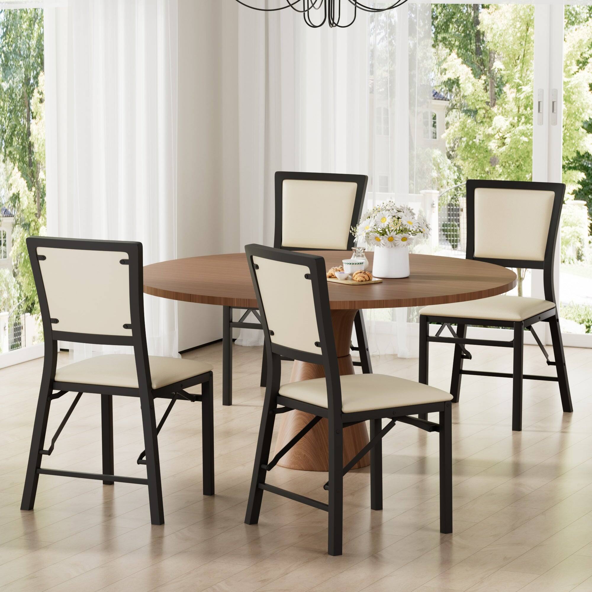 Alt View 1. Vecelo - 6-Pack PU Leather Folding Chairs - Dining Chair,300lb Capacity, Padded Seat, Space Saving Foldable Design - Beige 2 Pack.