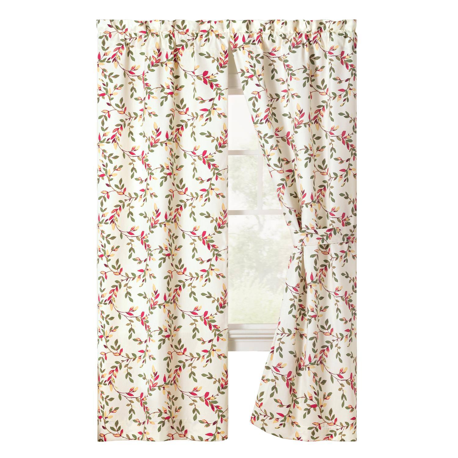Front. Ellis Curtain - Ellis Vintage Stylish  Scale Printed Vine Pattern 1.5" Rod Pocket Tailored Pair for Windows with Ties 56"x63" Pecan - Pecan.