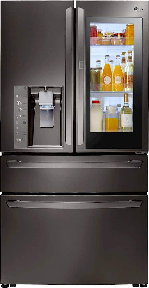 LG - 22.5 Cu. Ft. French InstaView Door-in-Door Counter-Depth 4-Door Refrigerator with WiFi - Black stainless steel