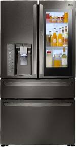 LG - 29.7 Cu. Ft. 4-Door French InstaView Door-in-Door Smart Wi-Fi Enabled Refrigerator - PrintProof Black Stainless Steel - Front_Standard