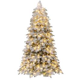 Gymax - 6 FT Pre-Lit Artificial Christmas Tree Hinged Snow Flocked Xmas Tree w/ 616 Mixed Branch Tips - Green, White