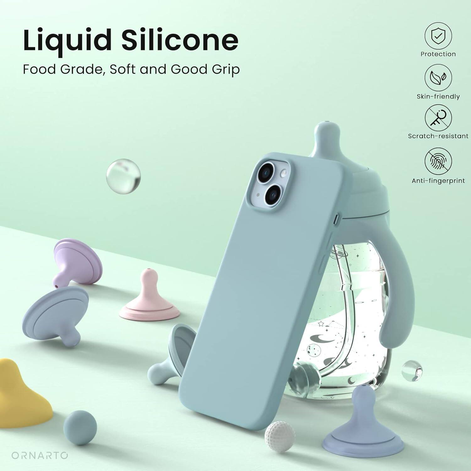 Liquid Silicone, Food Grade, Soft and Good Grip, Protection, Skin-friendly, Scratch-resistant, Anti-fingerprint, ORNARTO