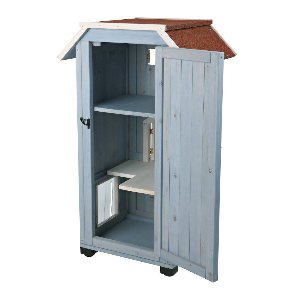 Alt View 2. TRIXIE - Natura 3-Story Weatherproof Small Outdoor Cat House with 2 Entrances, Blue - Blue.