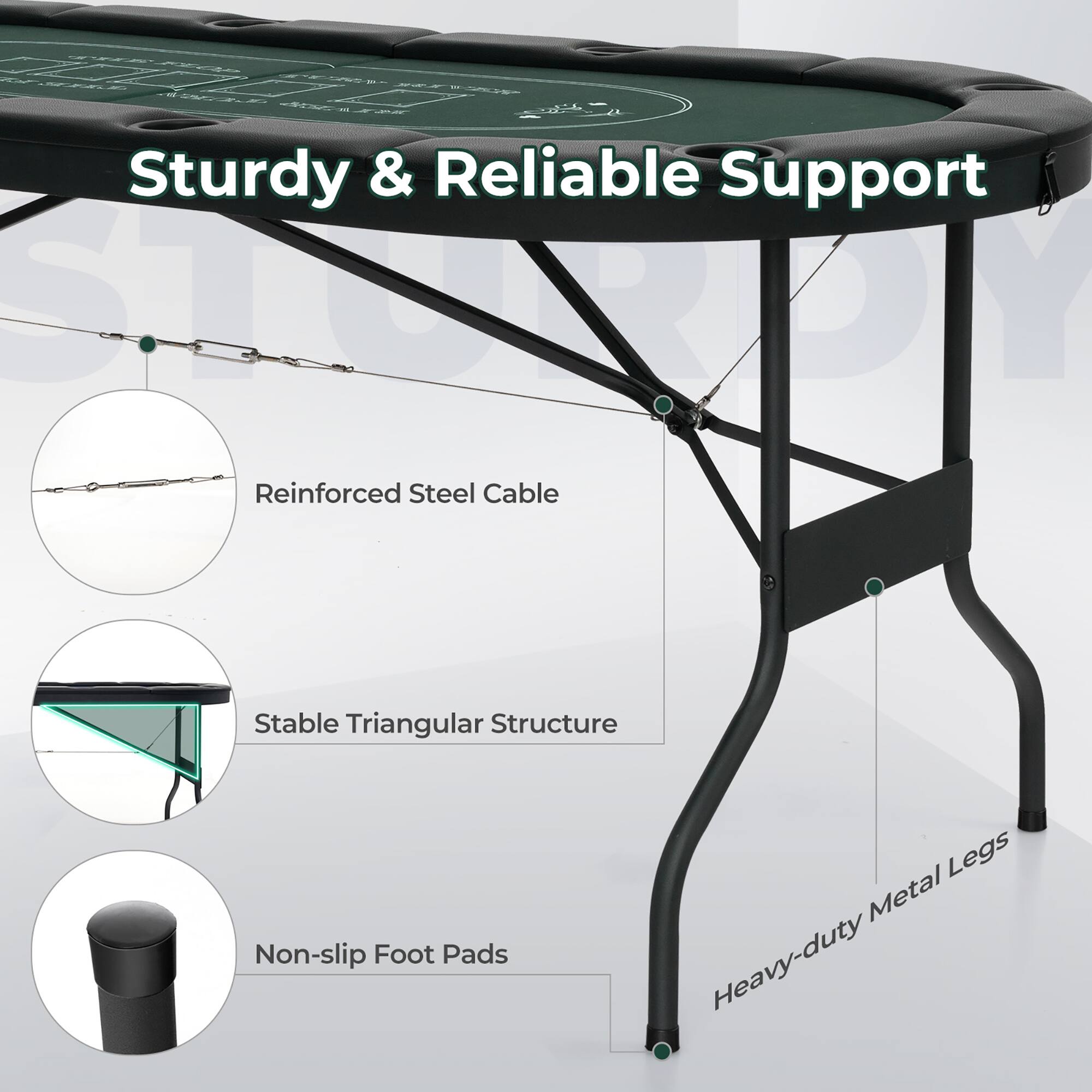 Sturdy & Reliable Support  
- Reinforced Steel Cable  
- Stable Triangular Structure  
- Non-slip Foot Pads  
- Heavy-duty Metal Legs