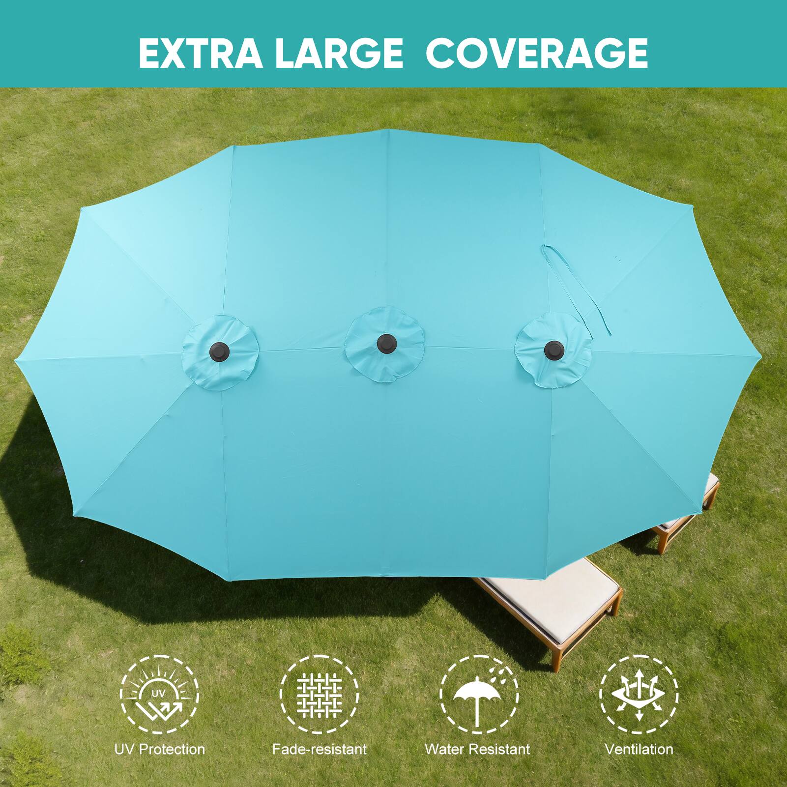 EXTRA LARGE COVERAGE

UV Protection
Fade-resistant
Water Resistant
Ventilation