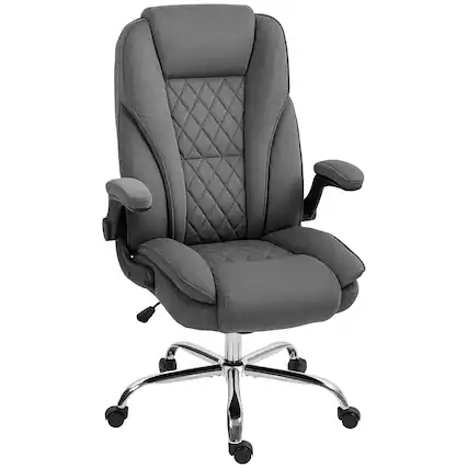 Front. Homcom - High Back Office Chair, Executive Desk Chair with Swivel Wheels, Flip-up Armrest, Adjustable Height - Charcoal Gray.
