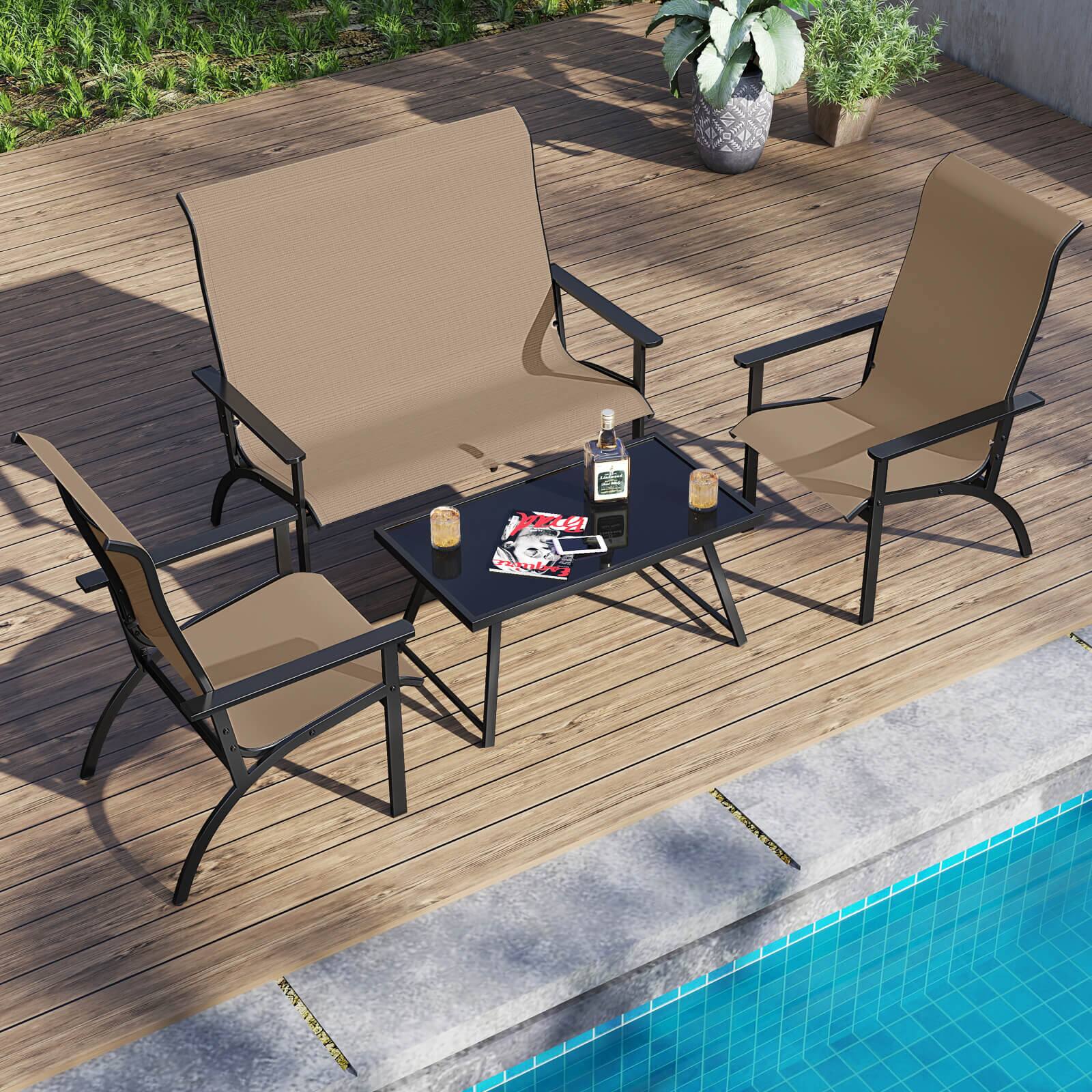 Alt View 5. Costway - Costway 1PCS Adirondack Chair with 400 lbs Weight Capacity High Back and Metal Frame Outdoor - Brown.