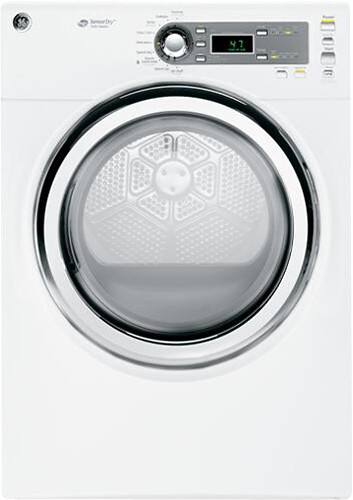 Front Standard. GE - 7.0 Cu. Ft. 9-Cycle Super Capacity Steam Electric Dryer - White-on-White.