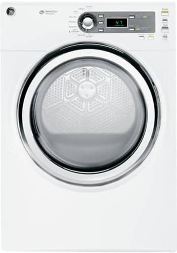Front Standard. GE - 7.0 Cu. Ft. 9-Cycle Super Capacity Steam Gas Dryer - White-on-White.