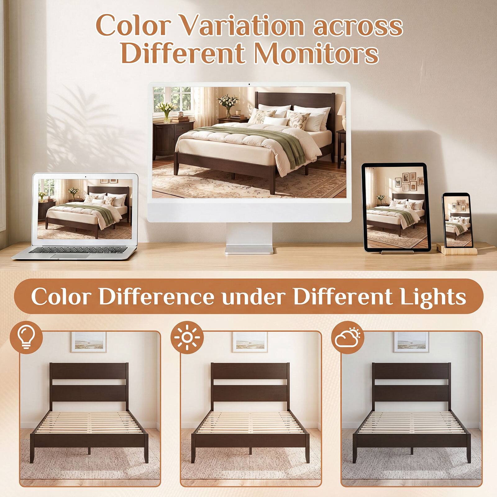 Color Variation across Different Monitors  
Color Difference under Different Lights