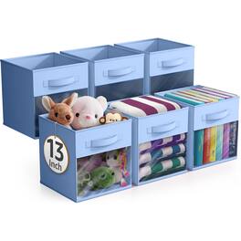 Sorbus - 13 Inch Storage Bins with Clear Window and Handle, 6 Foldable Baskets for Organizing Clothes,Toys, Books, Figures - Pastel