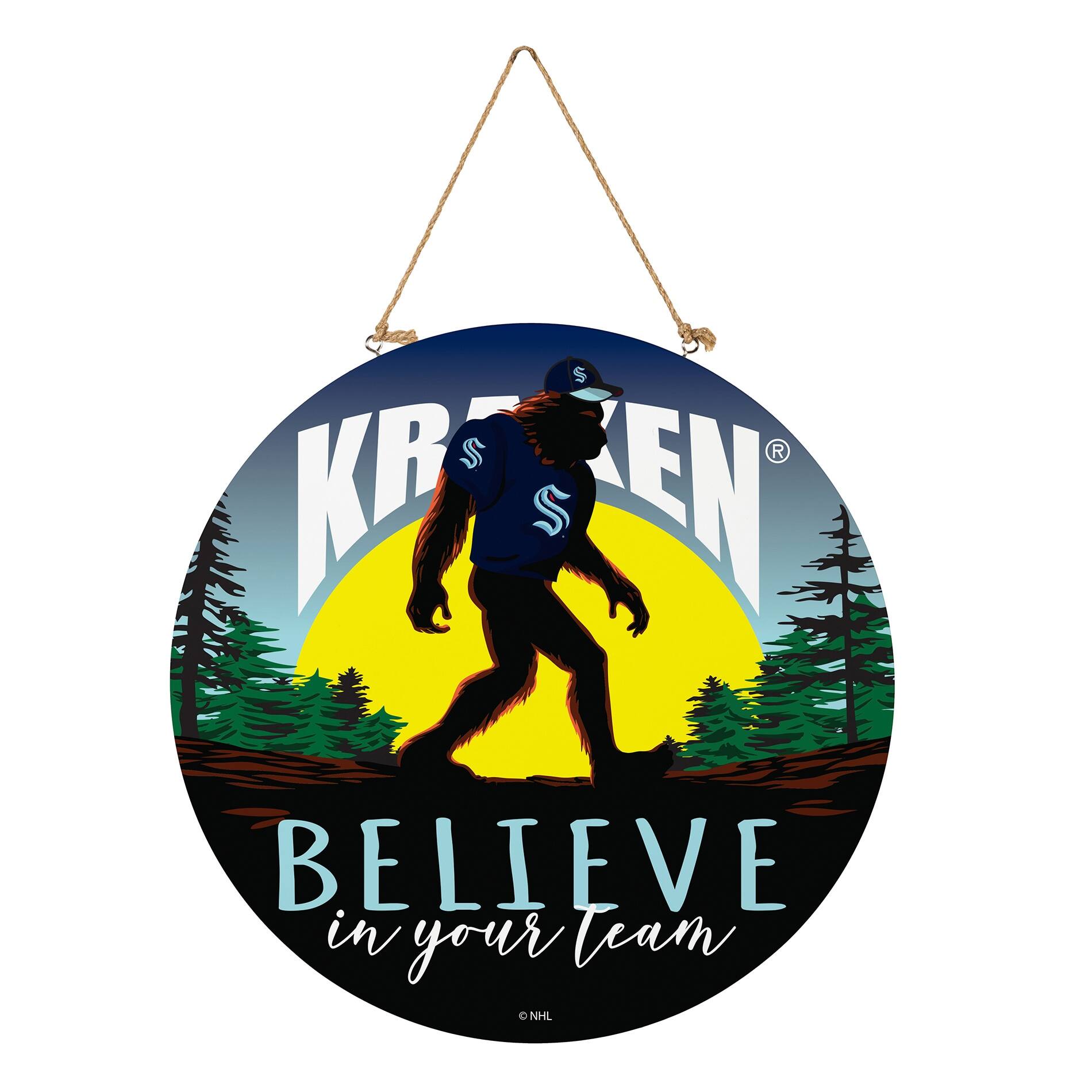 Seattle Kraken 18" Bigfoot "Believe in Yourself" Team Logo Wood Round Door Sign
